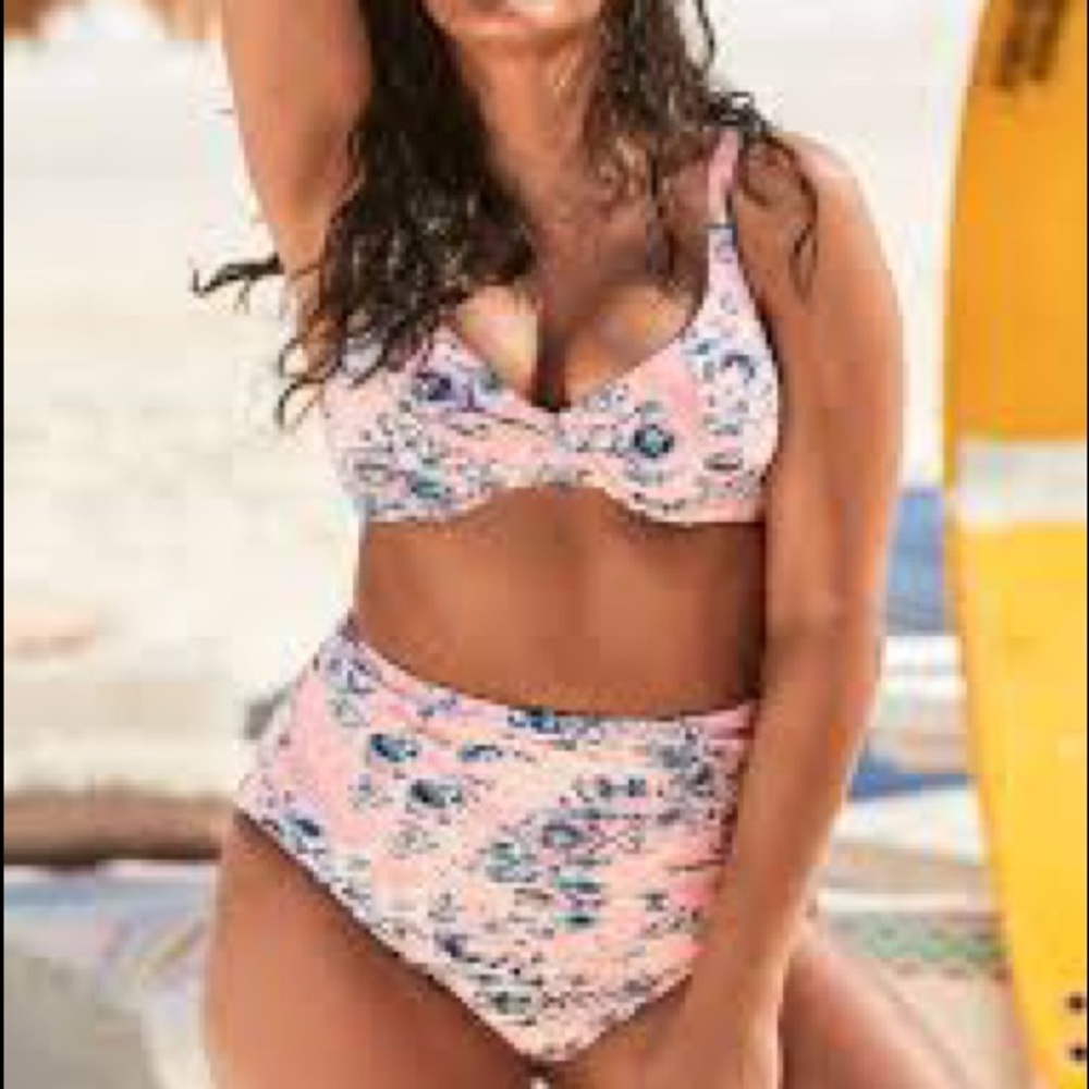 High waisted plus size pink bikini